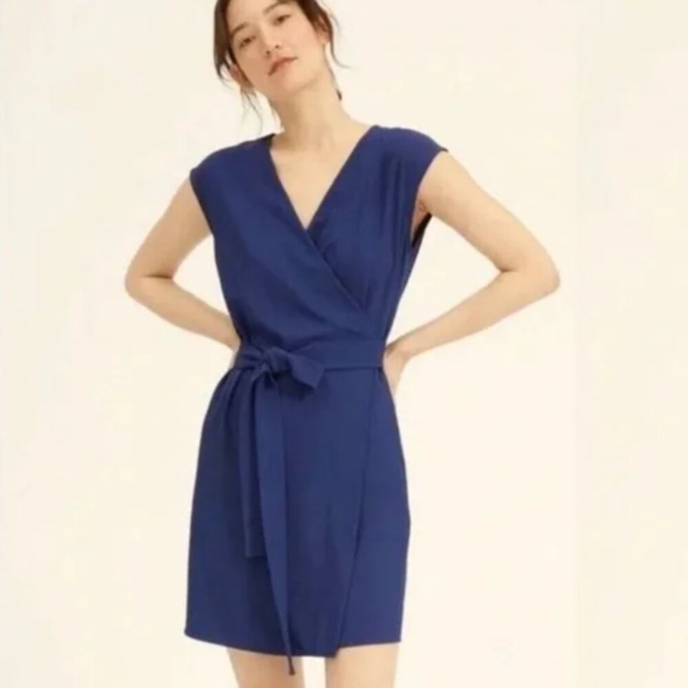 Everlane Japanese GoWeave Short Sleeve Mini Wrap Dress in Royal Blue Size 6
